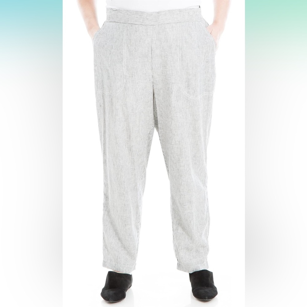 Max Studio Women's Plus Size Linen Summer Yarn Dye Stripe Pant SZ XL